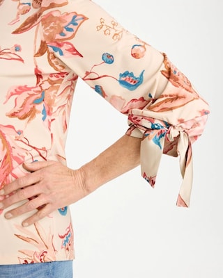 Printed Satin Tie-Sleeve Top click to view larger image.