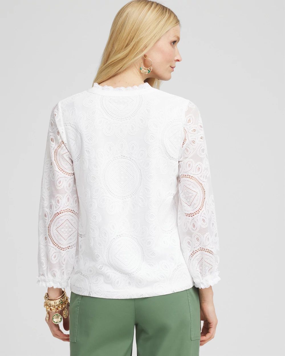 Embroidered Lace-Trim Top