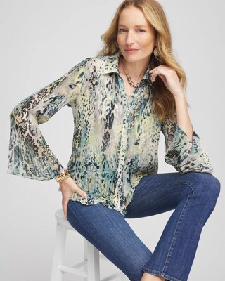 Animal Print Pleated Blouse click to view larger image.