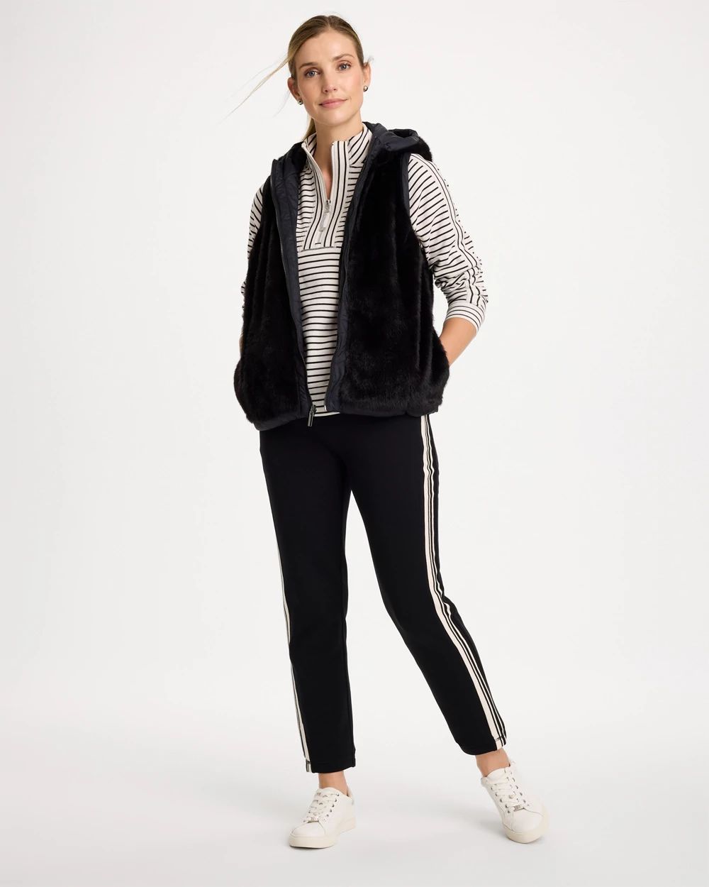 Zenergy® Striped Mockneck Fleece Pullover click to view larger image.