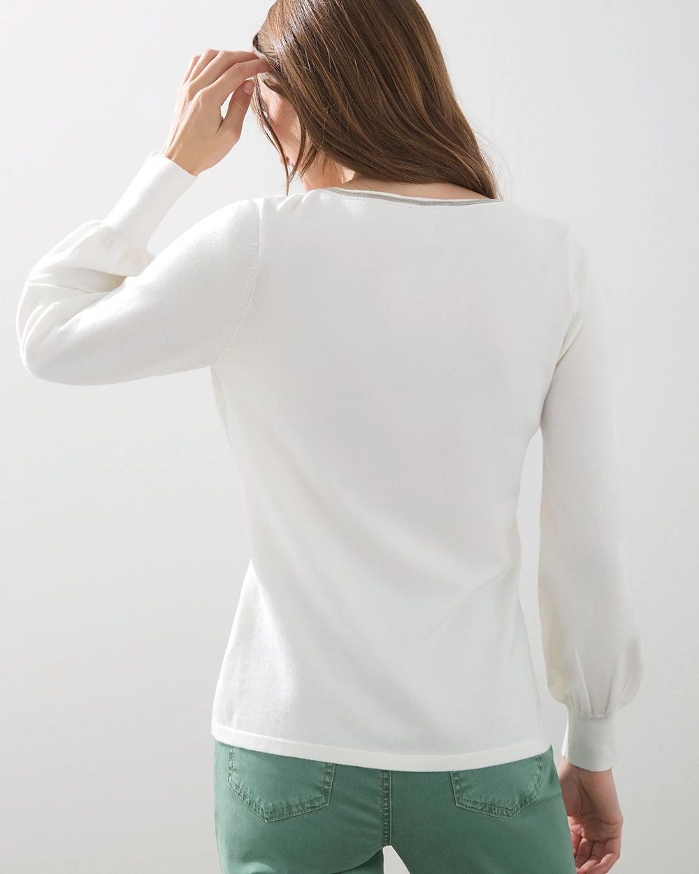 Caviar Trim V-Neck Pullover Sweater