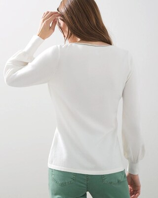Caviar Trim V-Neck Pullover Sweater