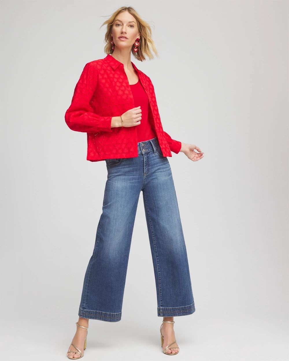 Heart Eyelet Button Down Shirt