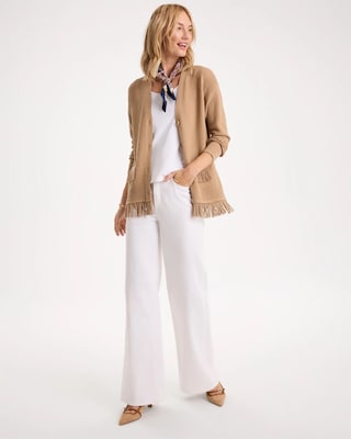 Cotton-Blend Fringed Long-Sleeve Cardigan click to view larger image.