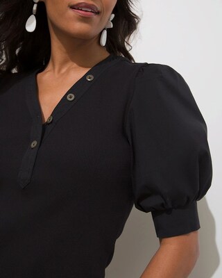 Ribbed Henley Smock Sleeve Tee