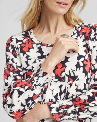 Floral Smocked Cuff Tee