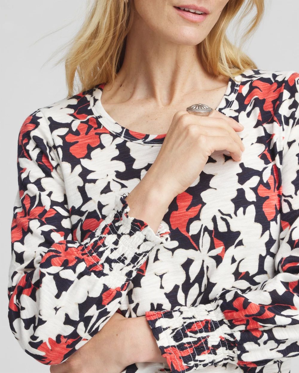 Floral Smocked Cuff Tee