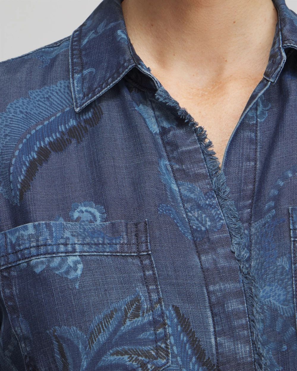 Twill Floral Fringe Shirt