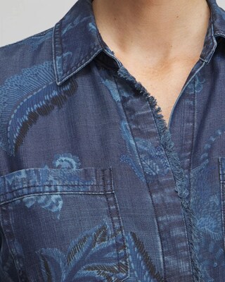 Twill Floral Fringe Shirt