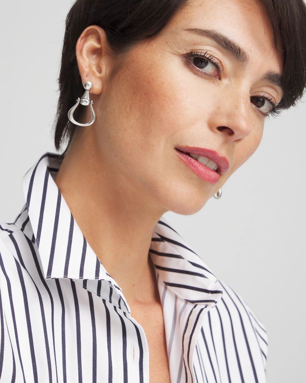 No Droop™ Silver Tone Horsebit Drop Earrings