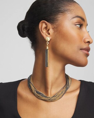 Hematite Gold Tone Multi Strand Necklace