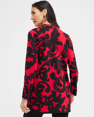 Red Scroll Print Cardigan Sweater