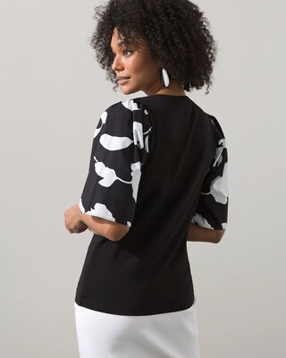 Black Floral Elbow Sleeve Tee
