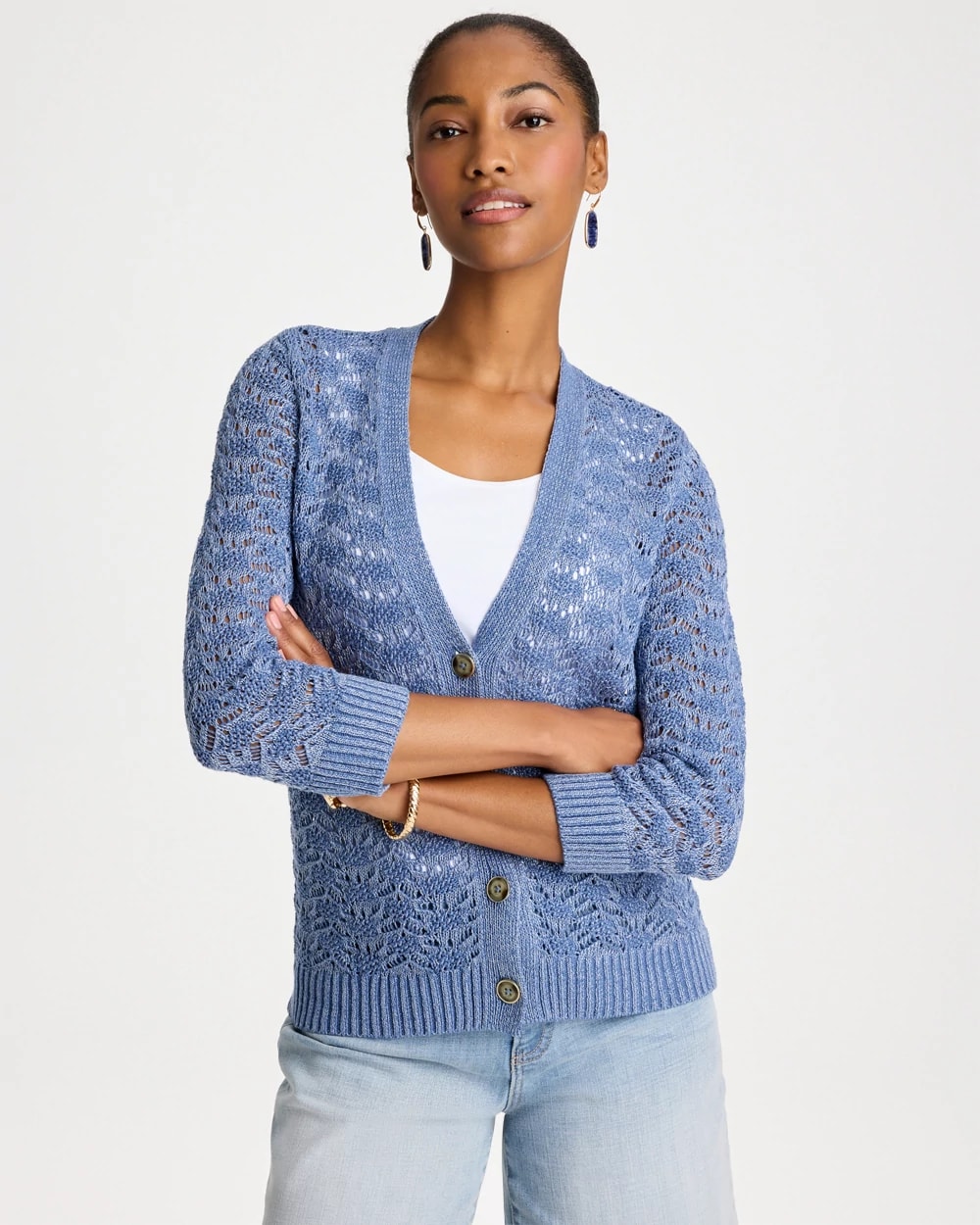 Crochet Knit Pointelle Cardigan, photo 1 of 5