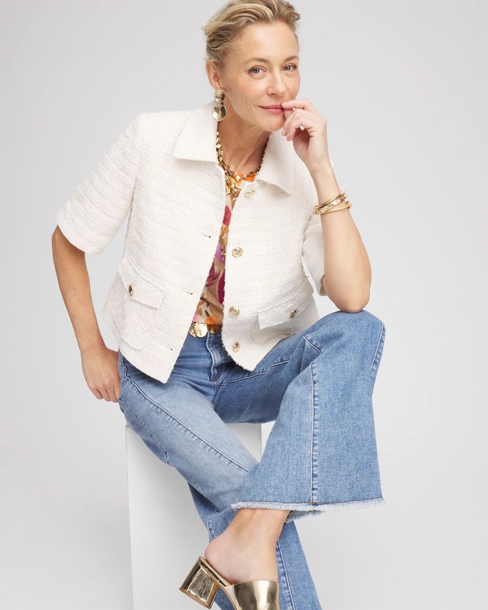 Short Sleeved Tweed Lady Jacket
