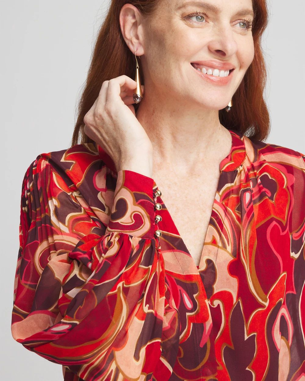 Priya Swirl Pintuck-Sleeve Blouse click to view larger image.