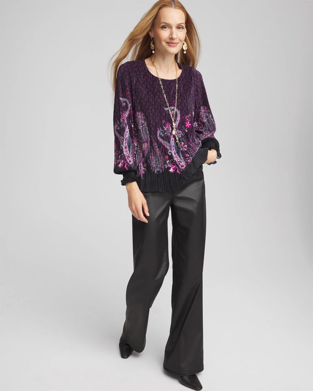 Paisley Crinkle Long Sleeve Top