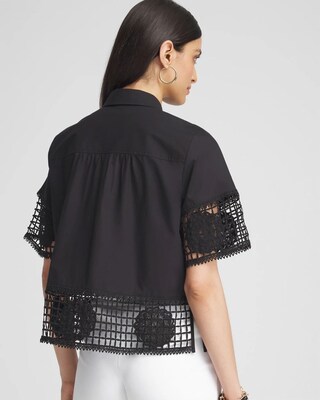 Poplin Crochet Trim Top