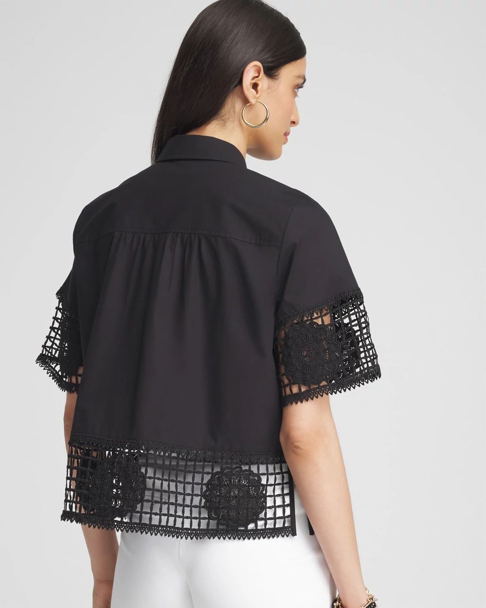 Poplin Crochet Trim Top