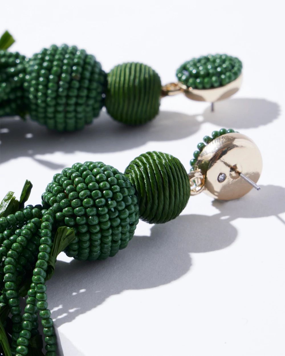 Green Seed Bead Tassel Earrings