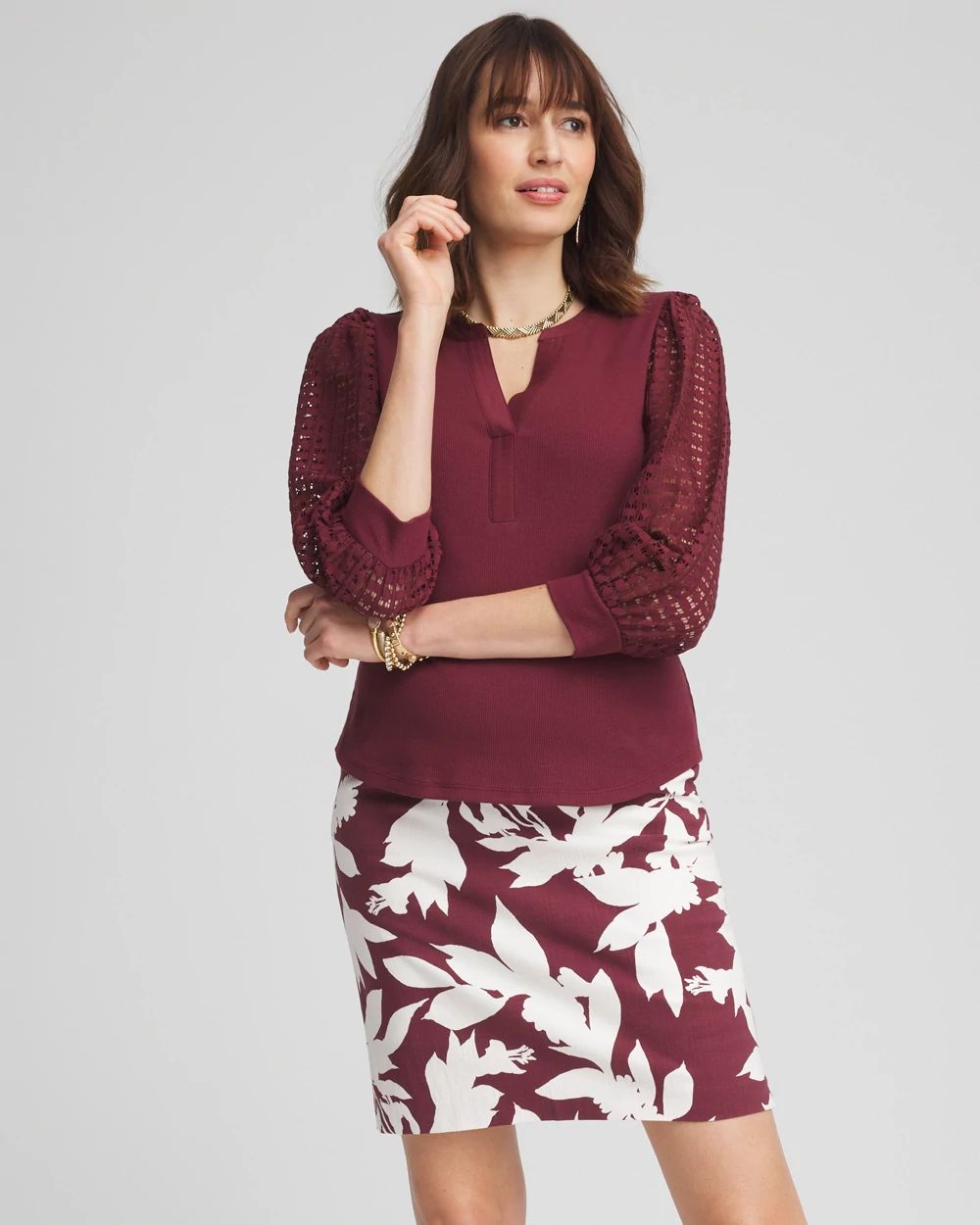 Brigitte™ Slub Floral Pull-On Skort