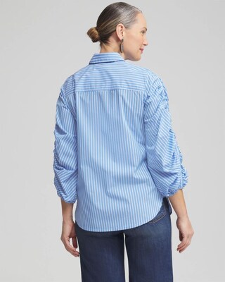 Poplin Stripe Ruched Sleeve Shirt