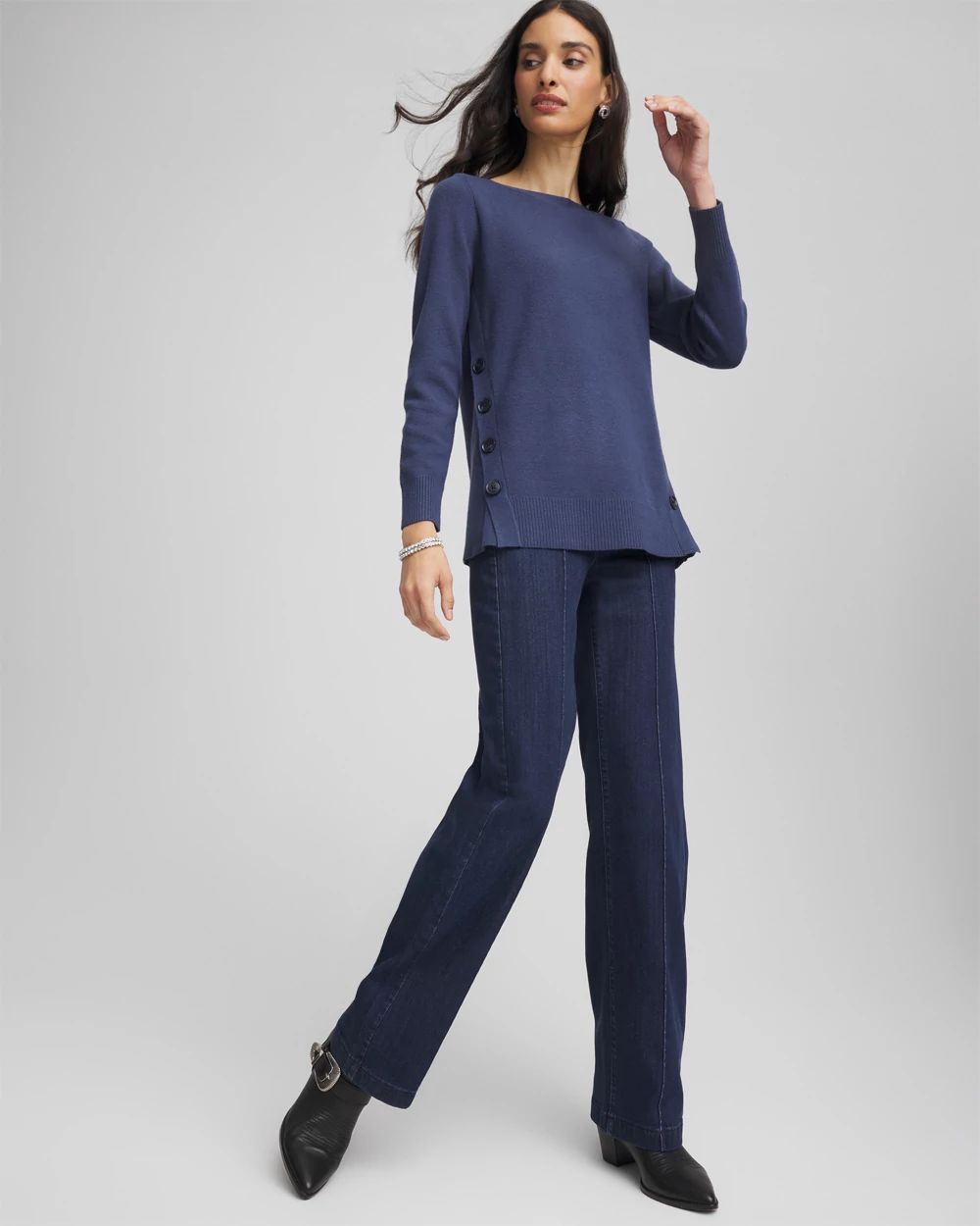 Ella Button Tunic Sweater click to view larger image.