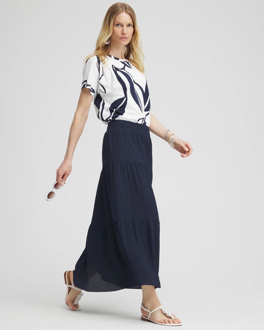 Smocked Waist Tiered Skirt click to view larger image.