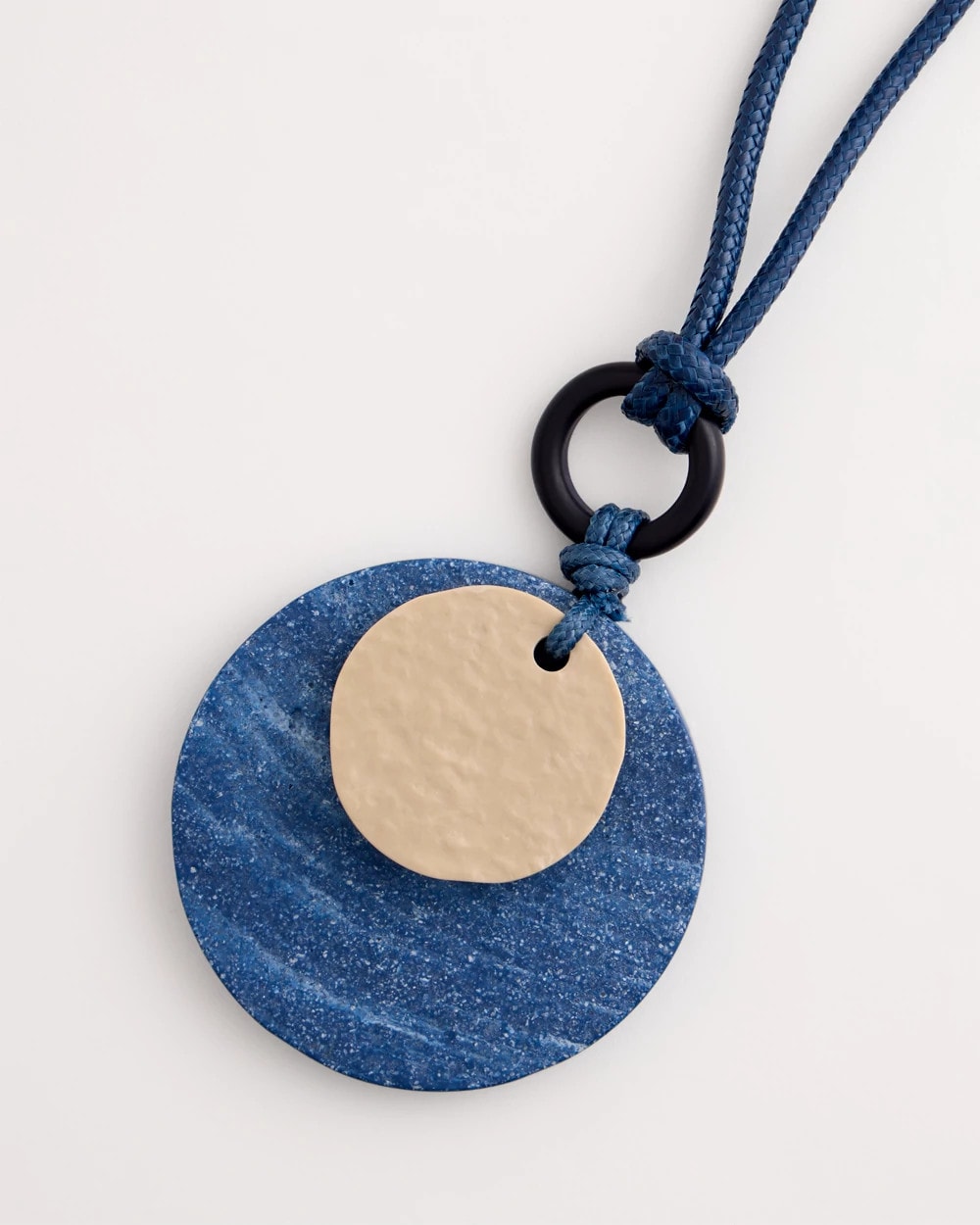 Adjustable Blue-Neutral Wood Pendant Necklace