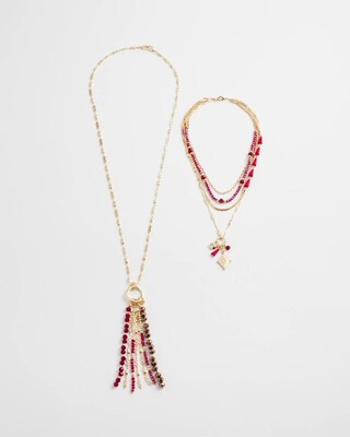 Red Convertible Multi Strand Necklace