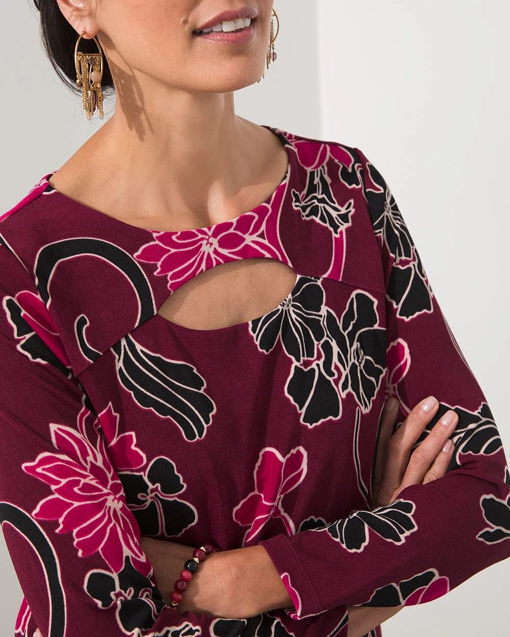 Travelers Print Keyhole Top