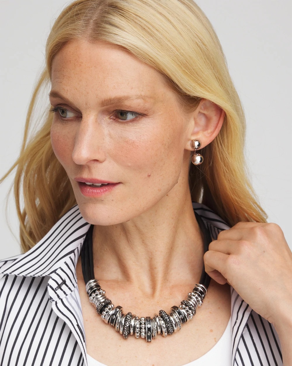 Black & Silvertone Charm Bib Necklace