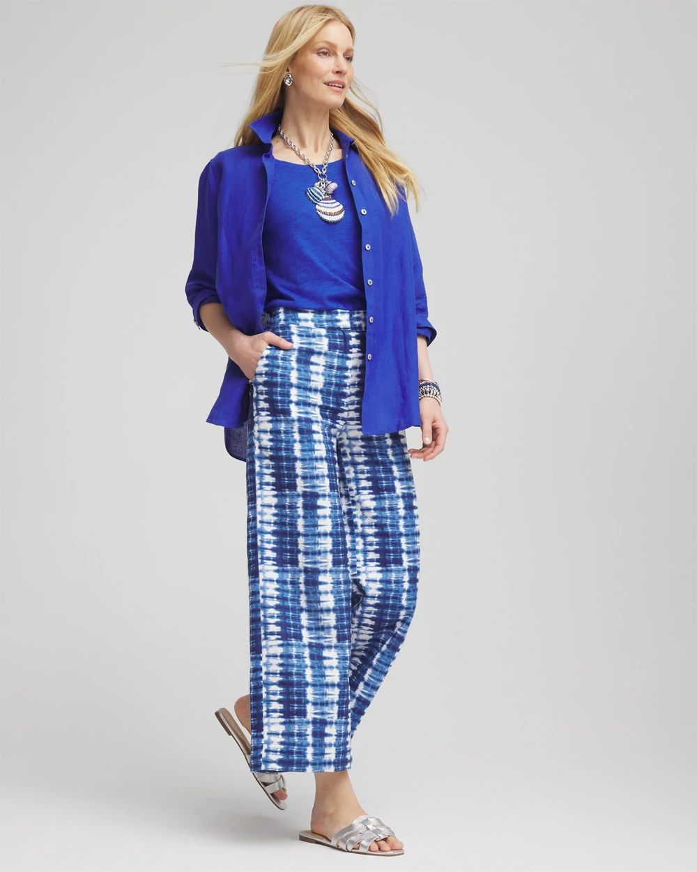 Tie-Dye Linen Cropped Pants click to view larger image.