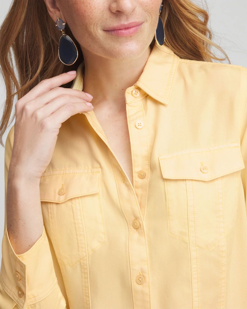 Split Cuff Denim Pocket Shirt