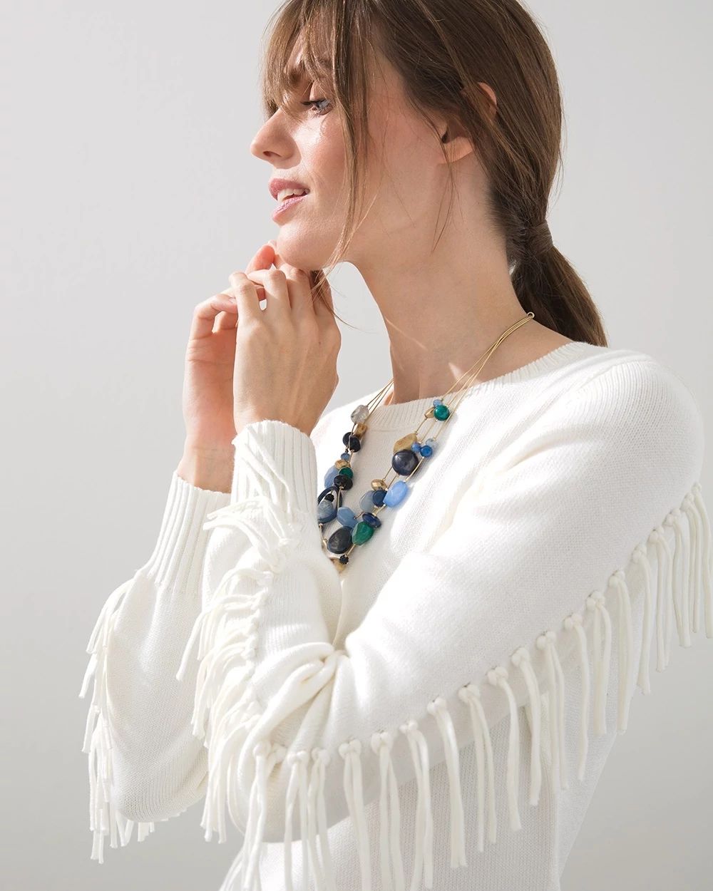 Fringe Sleeve Pullover Sweater