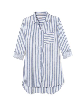 No-Iron Linen Striped Shirttail Hem Tunic