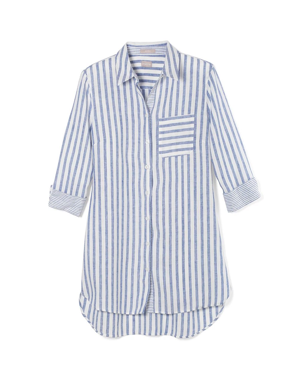 No-Iron Linen Striped Shirttail Hem Tunic