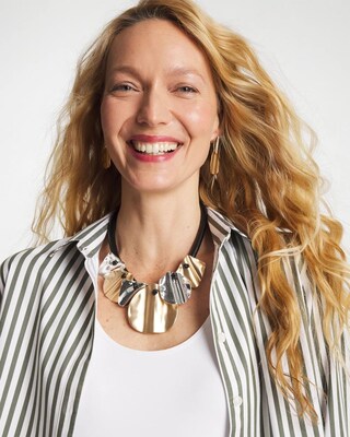 Crinkle Mixed Metal Bib Necklace click to view larger image.