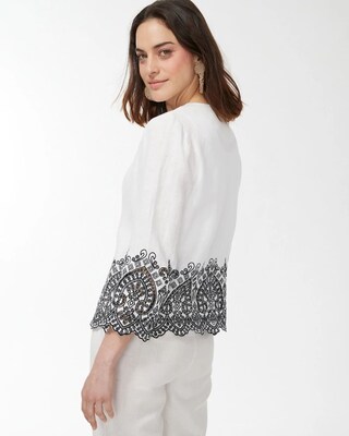 Linen Eyelet Hem Jacket