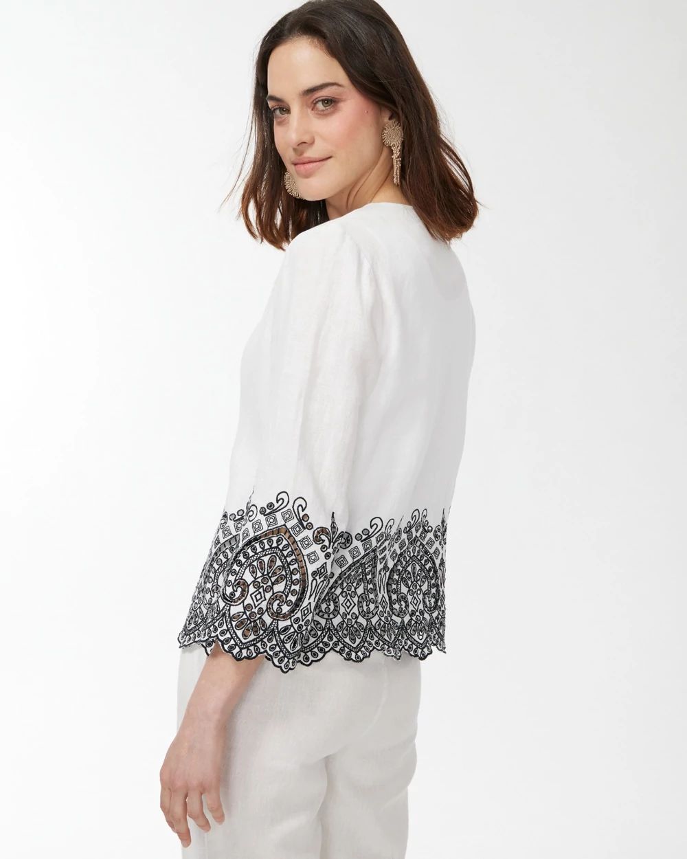 Linen Eyelet Hem Jacket