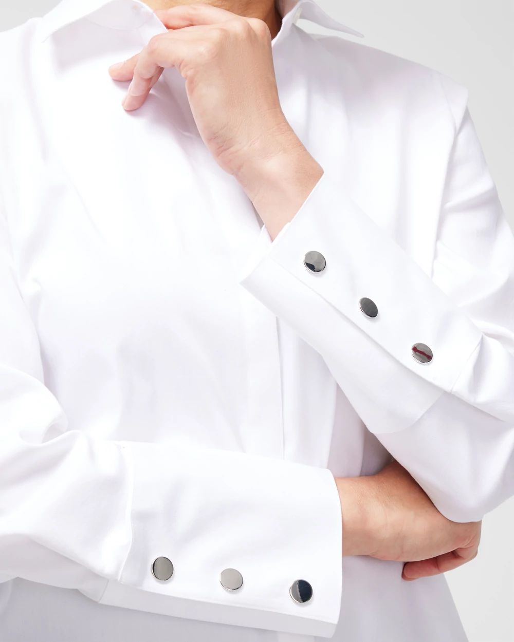 No Iron Stretch Button Sleeve Tunic