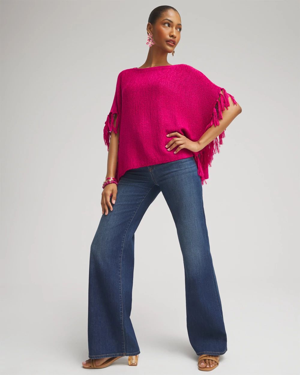 Fringe Knit Poncho click to view larger image.