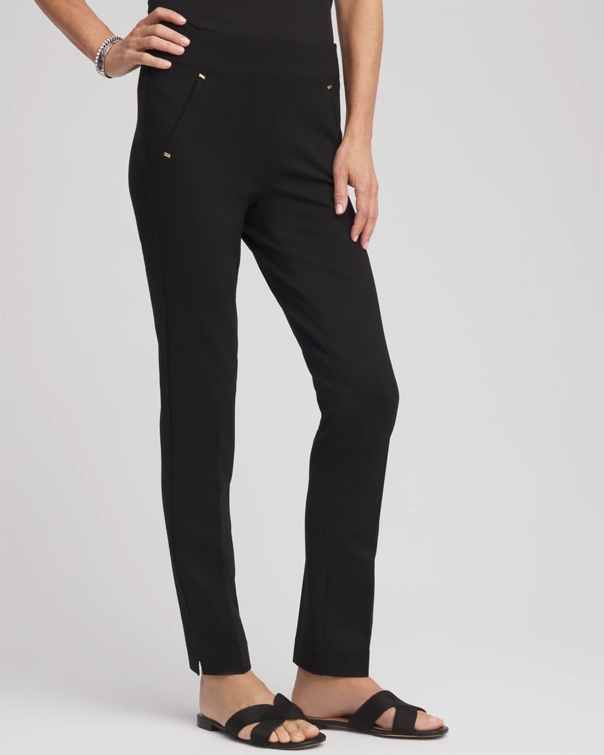 Chico's Juliet Ponte Trim Detail Ankle Pants In Black Size 0 | In Black