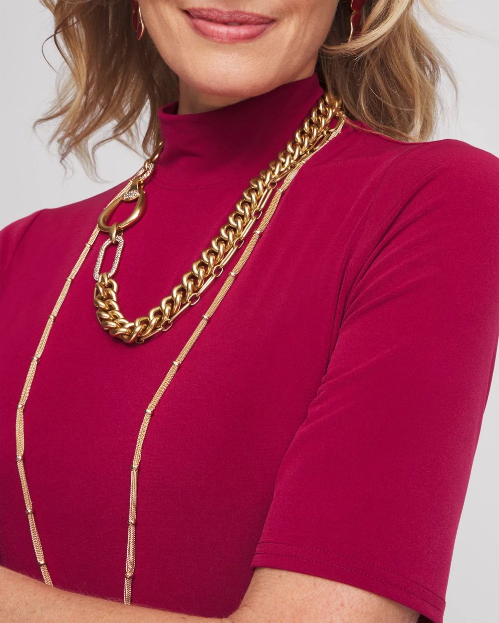 Elbow-sleeve Mock Neck Maxi Dress