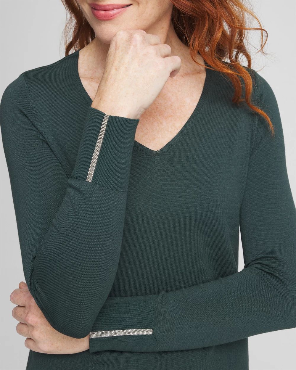 Caviar Trim V-Neck Pullover Sweater click to view larger image.