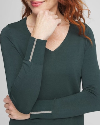 Caviar Trim V-Neck Pullover Sweater click to view larger image.