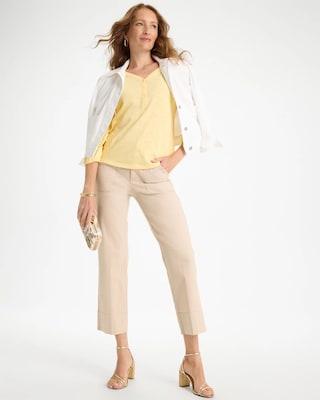 Puff Sleeve Cotton Slub Henley Tee click to view larger image.