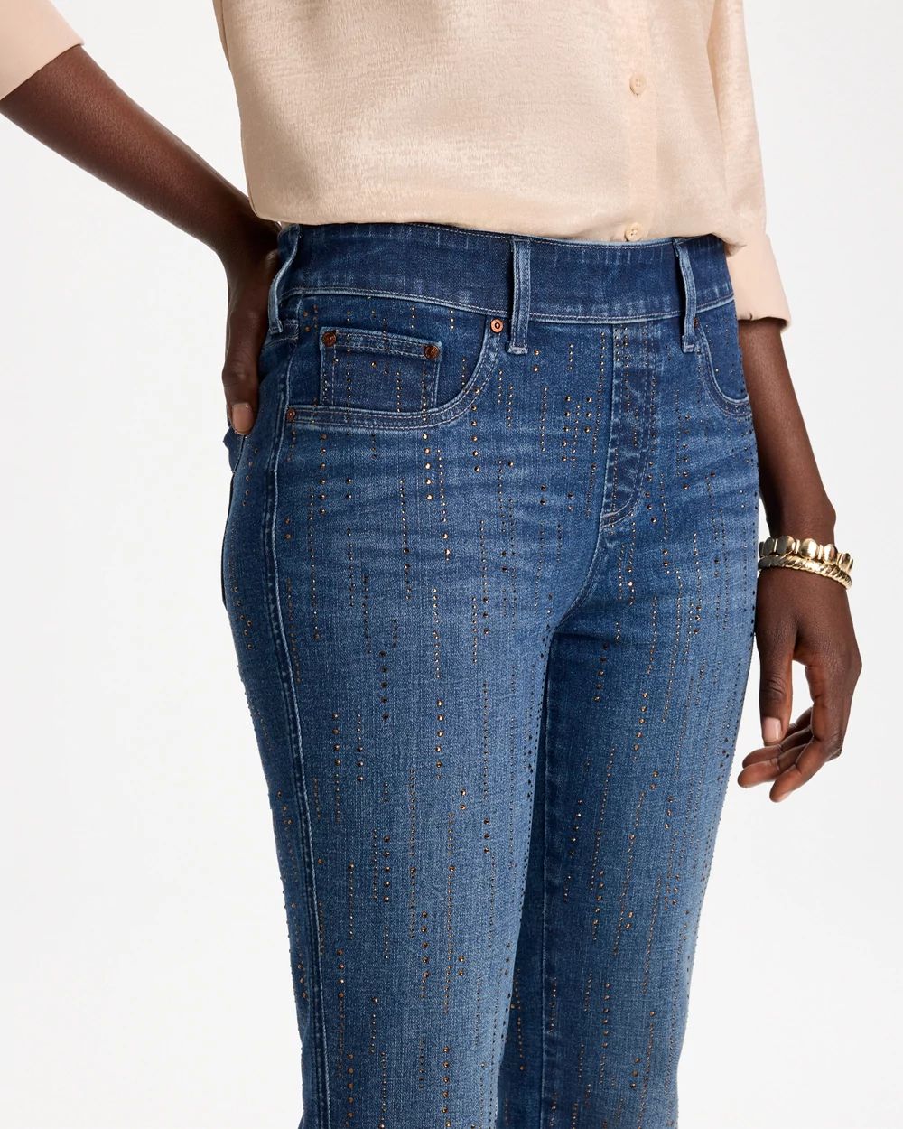 Embellished Pull-On Straight Jeans click to view larger image.