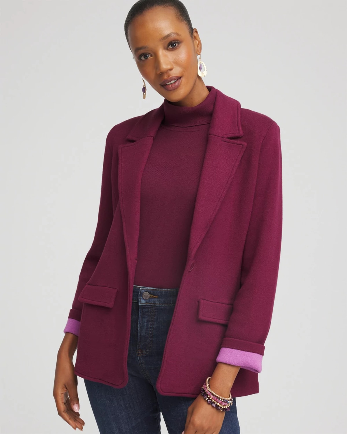 Chico's Single-breasted Sweater Blazer In Deep Chianti In Brown