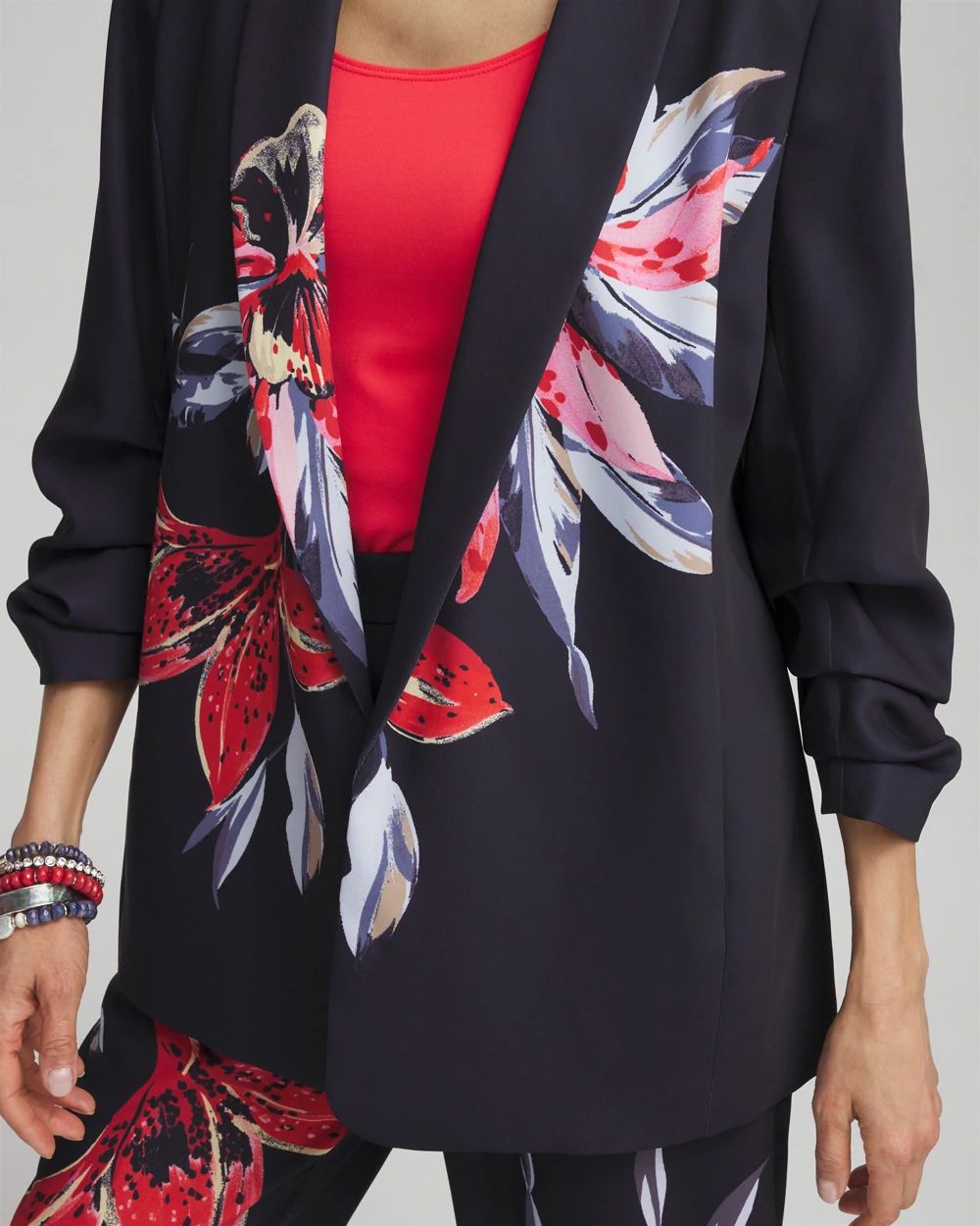 Floral Ruched Sleeve Soft Jacket